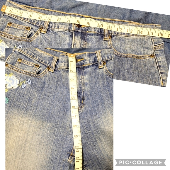Floral Embroidery Jeans Sz 10 - Crazy Horse Liz Claiborne - straight leg - Picture 2 of 4